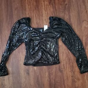 Express Black Sequin Blouse